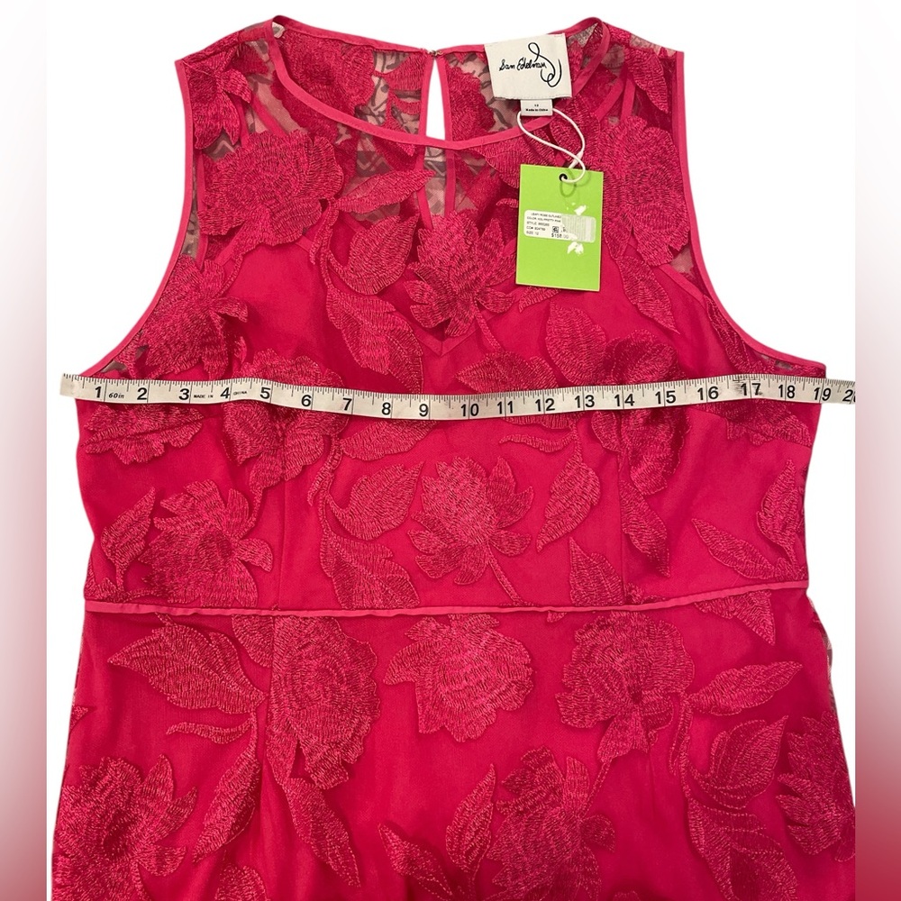 Sam Edelman Embroidered Sleeveless Hot Pink Sheath Dress Size 12 NWT - Picture 7 of 10